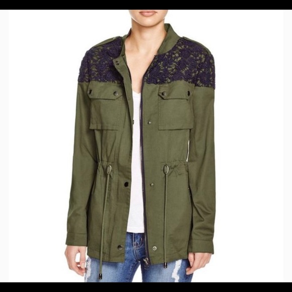 AQUA Lace Trim Army Jacket in Green Size S - Picture 4 of 5